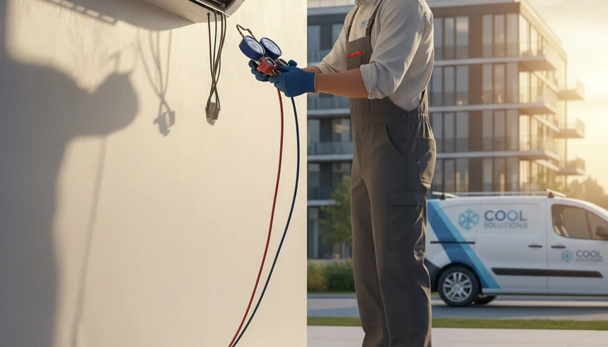 Technician repairing home air conditioner unit in Washington, DC for Five Star Cooling