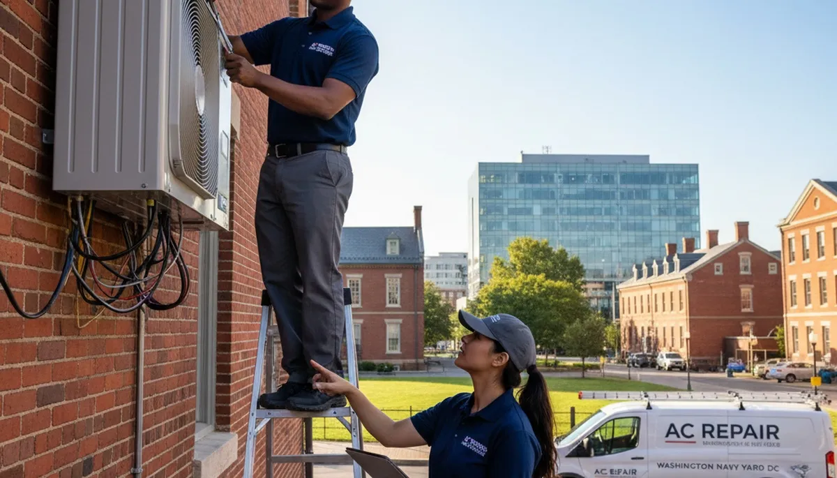 HVAC technician performing residential AC repair service in Washington, DC